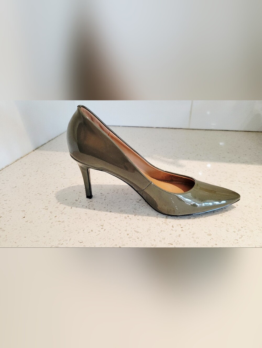 Calvin Klein Olive Green Patent Pumps | Size 8.5 | 3.5" Heel - Picture 3 of 8